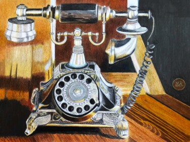 Dibujo titulada "Téléphone d'antan." por Pierre Bayet, Obra de arte original, Lápiz