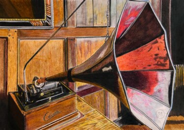 Drawing titled "Phonographe" by Pierre Bayet, Original Artwork, Pencil