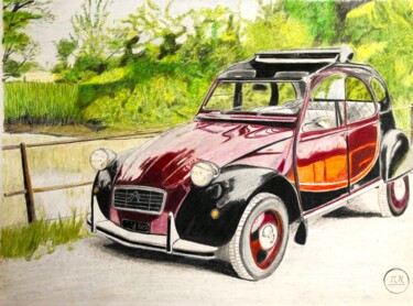 Dibujo titulada "Citroën 2CV" por Pierre Bayet, Obra de arte original, Lápiz