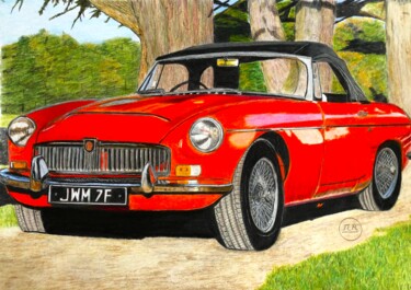 Drawing titled "MG B, voiture, cabr…" by Pierre Bayet, Original Artwork, Pencil