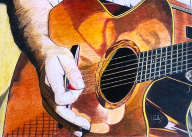 Tekening getiteld "J'ai la guitare qui…" door Pierre Bayet, Origineel Kunstwerk, Potlood