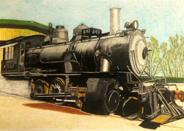 Desenho intitulada "Locomotive 2-8-0" por Pierre Bayet, Obras de arte originais, Lápis