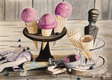 Drawing titled "Glace à la myrtille" by Pierre Bayet, Original Artwork, Pencil