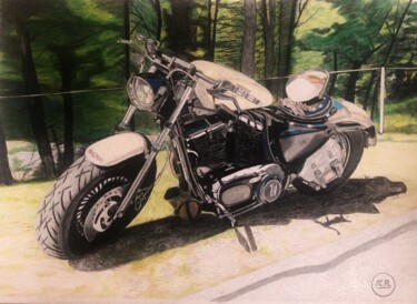 Рисунок под названием "Harley en balade" - Pierre Bayet, Подлинное произведение искусства, Карандаш