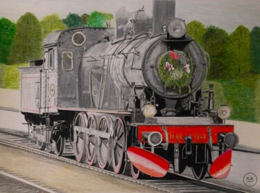 Рисунок под названием "Train de Noël" - Pierre Bayet, Подлинное произведение искусства, Карандаш