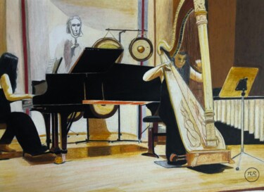 Drawing titled "Harpe et piano" by Pierre Bayet, Original Artwork, Pencil