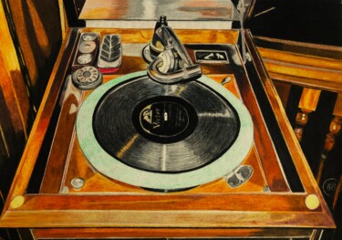 Dibujo titulada "Phonographe Victor" por Pierre Bayet, Obra de arte original, Lápiz