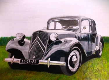 Drawing titled "Citroën Traction" by Pierre Bayet, Original Artwork, Pencil