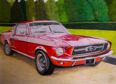 Drawing titled "Ford Mustang 1967" by Pierre Bayet, Original Artwork, Pencil