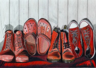Dessin intitulée "Les pas rouges" par Pierre Bayet, Œuvre d'art originale, Crayon