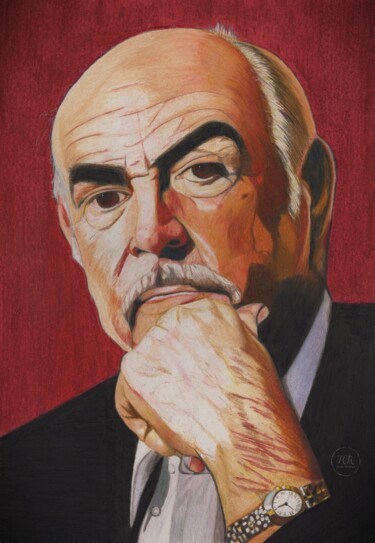 Dibujo titulada "Sean Connery en por…" por Pierre Bayet, Obra de arte original, Lápiz