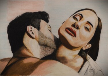 Drawing titled "Baiser fougueux" by Pierre Bayet, Original Artwork, Pencil