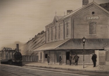 Rysunek zatytułowany „Gare de Barvaux” autorstwa Pierre Bayet, Oryginalna praca, Ołówek