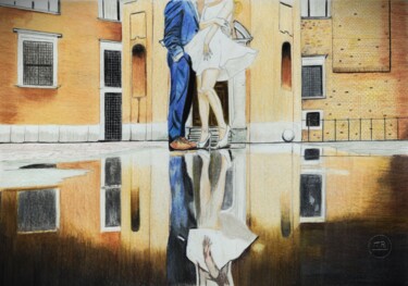 Tekening getiteld "Dancing in the rain" door Pierre Bayet, Origineel Kunstwerk, Potlood