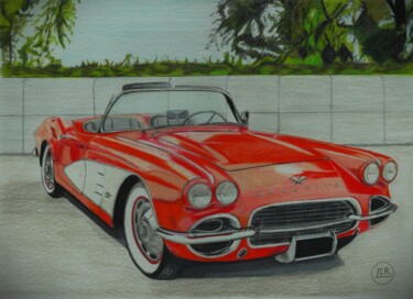 "Chevrolet Corvette…" başlıklı Resim Pierre Bayet tarafından, Orijinal sanat, Kalem