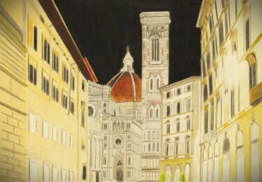 Drawing titled "Firenze by night" by Pierre Bayet, Original Artwork, Pencil