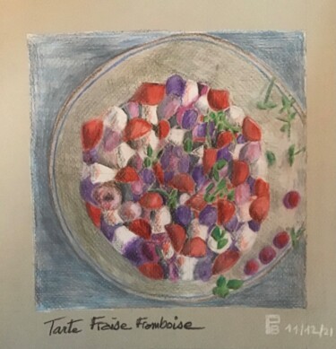 Dessin intitulée "Tarte fraises framb…" par Pierre Bourban, Œuvre d'art originale, Crayon