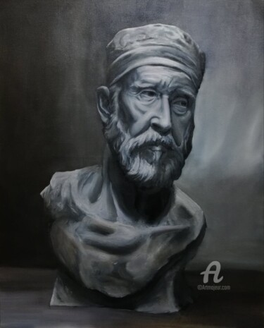 Painting titled "Buste sculté d'Eran…" by Pierre Boutouiller, Original Artwork, Oil