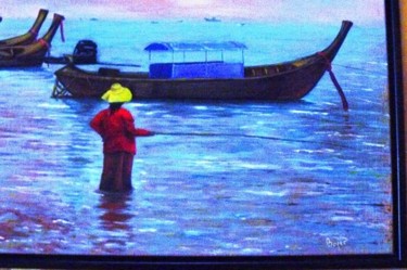 Peinture intitulée "La pêcheuse de Thai…" par Pierre Boyer, Œuvre d'art originale