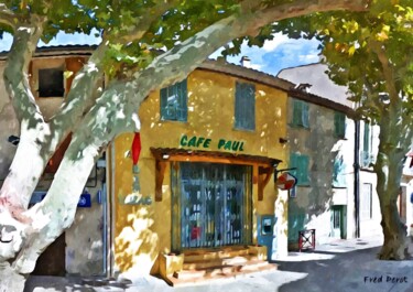 Painting titled "Cafe Paul, Gareoult" by Pierre Brosse, Original Artwork