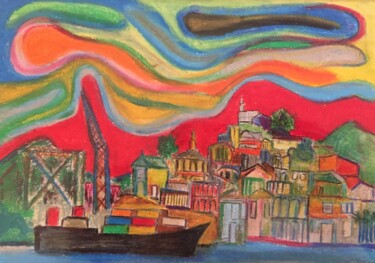 Dessin intitulée "Valparaiso. Ciel de…" par Pierre Carret, Œuvre d'art originale, Pastel