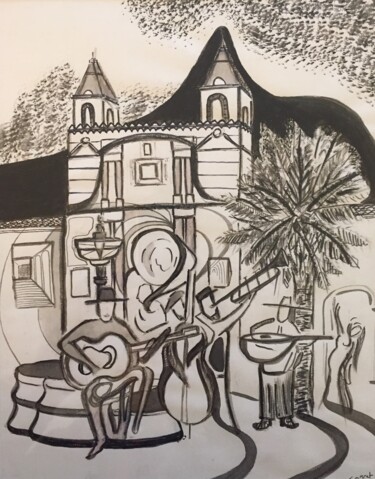 Zeichnungen mit dem Titel "Quito. Fiestas." von Pierre Carret, Original-Kunstwerk, Tinte