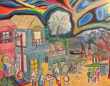 Dessin intitulée "Valparaiso. Fiesta." par Pierre Carret, Œuvre d'art originale, Pastel