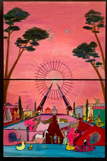 Painting titled "La Grand Roue. La d…" by Pierre Carret, Original Artwork, Acrylic