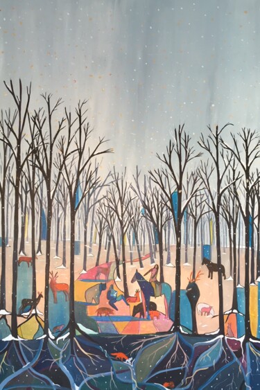 Pintura intitulada "Nativité hivernale." por Pierre Carret, Obras de arte originais, Acrílico