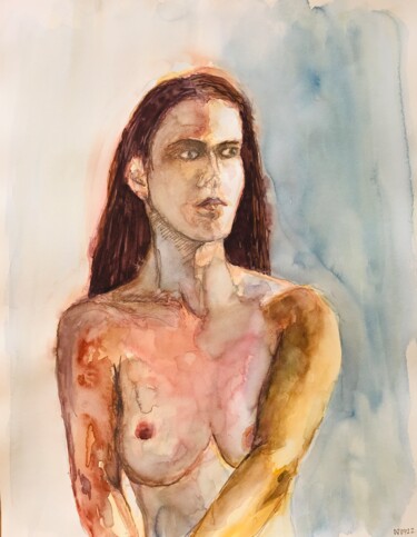 Painting titled "Nu féminin_#2" by Pierre Charpentier, Original Artwork, Watercolor