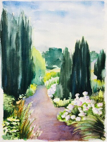 Painting titled "Jardin_#1" by Pierre Charpentier, Original Artwork, Watercolor