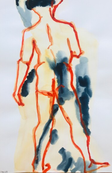 Painting titled "Nu masculin_#7" by Pierre Charpentier, Original Artwork, Watercolor