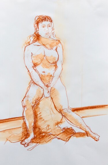 Painting titled "Nu féminin_Assise s…" by Pierre Charpentier, Original Artwork, Watercolor