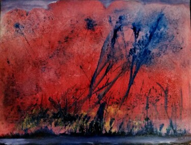 Painting titled "Forest Fire" by Pierre Cherbit, Original Artwork, Oil