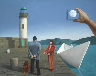 Schilderij getiteld "Le voyage hasardeux" door Pierre Collette, Origineel Kunstwerk, Olie