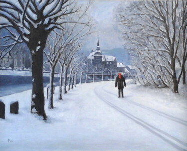 Peinture intitulée "Neige à Chênée" par Pierre Collette, Œuvre d'art originale, Huile