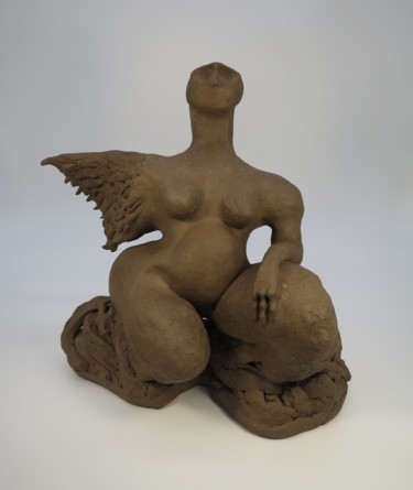 Sculptuur getiteld "femme oiseau" door Pierre David, Origineel Kunstwerk, Terra cotta