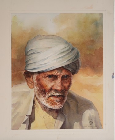 Peinture intitulée "Paysan du Rajasthan" par Pierre Drussant, Œuvre d'art originale