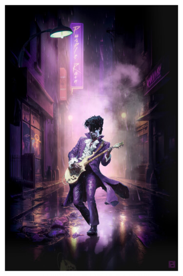 Digitale Kunst mit dem Titel "Purple Rain - Prince" von Pierre Duquoc, Original-Kunstwerk, Digitale Malerei