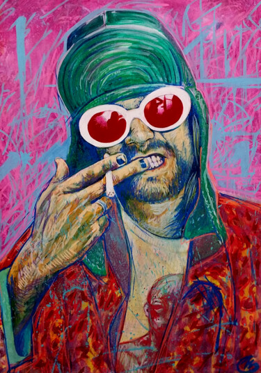 Painting titled "kurt Cobain" by Pierre Emile Andre (13), Original Artwork, Acrylic
