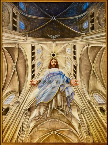Schilderij getiteld "Le Christ Rédempteur" door Pierre Emilien Grenier, Origineel Kunstwerk, Olie