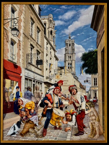 Pittura intitolato "Voyageurs et Saltim…" da Pierre Emilien Grenier, Opera d'arte originale, Olio Montato su Telaio per bare…