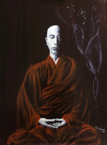 Pintura intitulada "Moine Zen" por Pierre Fénié, Obras de arte originais, Óleo