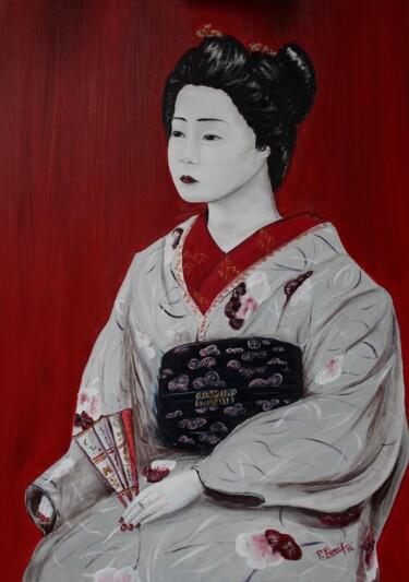 Pintura intitulada "japonaise éventail" por Pierre Fénié, Obras de arte originais, Óleo