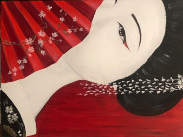 Malerei mit dem Titel "Japonaise geisha à…" von Pierre Fénié, Original-Kunstwerk, Öl