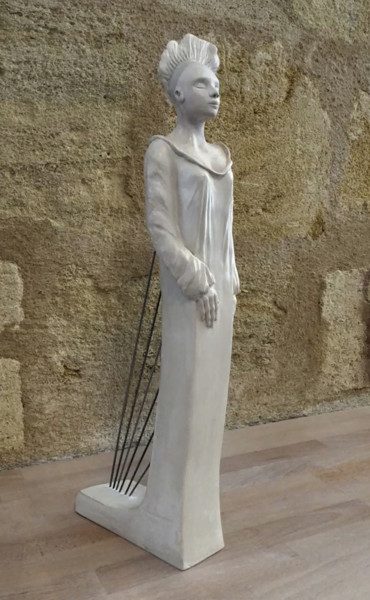 Sculpture titled "LA FEMME HARPE" by Pierre Florence, Original Artwork, Terra cotta