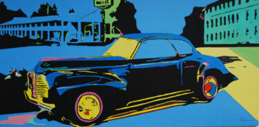 Painting titled "buick 55 au motel" by Pierre Giafferi (cesar luciano), Original Artwork, Oil