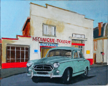 Peinture intitulée "Peugeot 403 au gara…" par Pierre Giafferi (cesar luciano), Œuvre d'art originale, Gouache