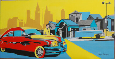 Painting titled "la voiture rouge" by Pierre Giafferi (cesar luciano), Original Artwork, Oil