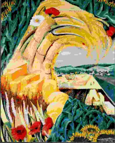 Peinture intitulée "MOISSON A SAGY" par Ferraguti  Pierre-Gilles, Œuvre d'art originale